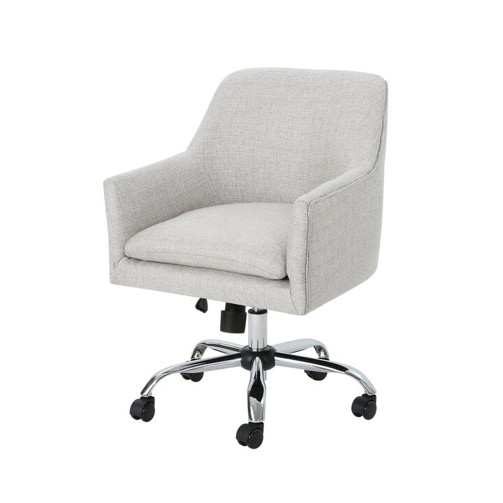 Heza Swivel Office Chair, Rolling, Light Gray Fabric, Chrome Metal -Benzara