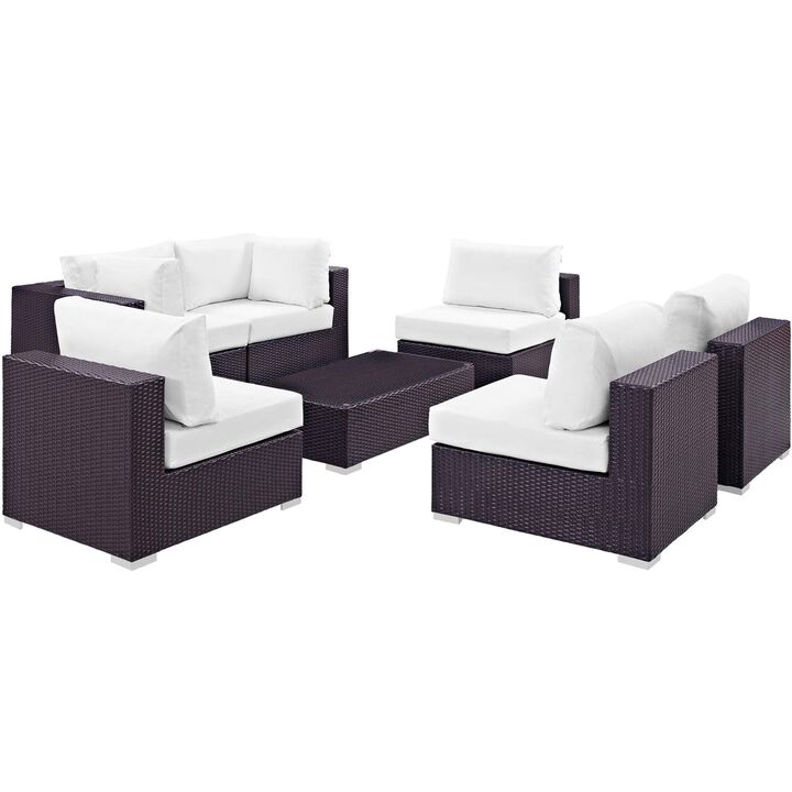Convene Outdoor Sectional Set - Weather-Resistant, Synthetic Rattan, Aluminum Frame - 7 Piece Patio Furniture with Cushions