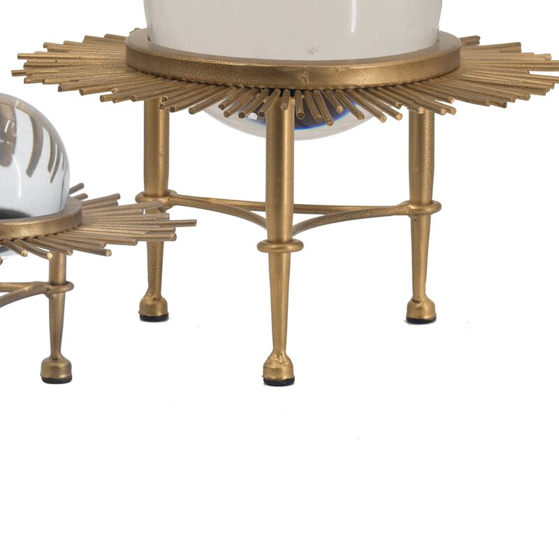 12, 9, 8 Inch Set of 3 Crystal Balls, Decorative Accent, Gold - Benzara
