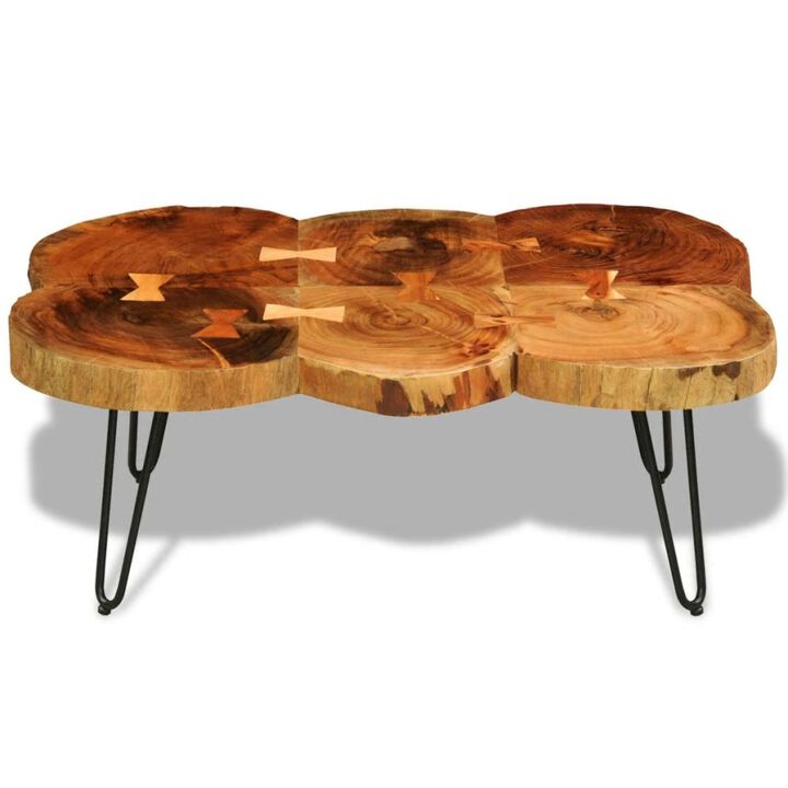 vidaXL Coffee Table 13.8" 6 Trunks Solid Sheesham Wood