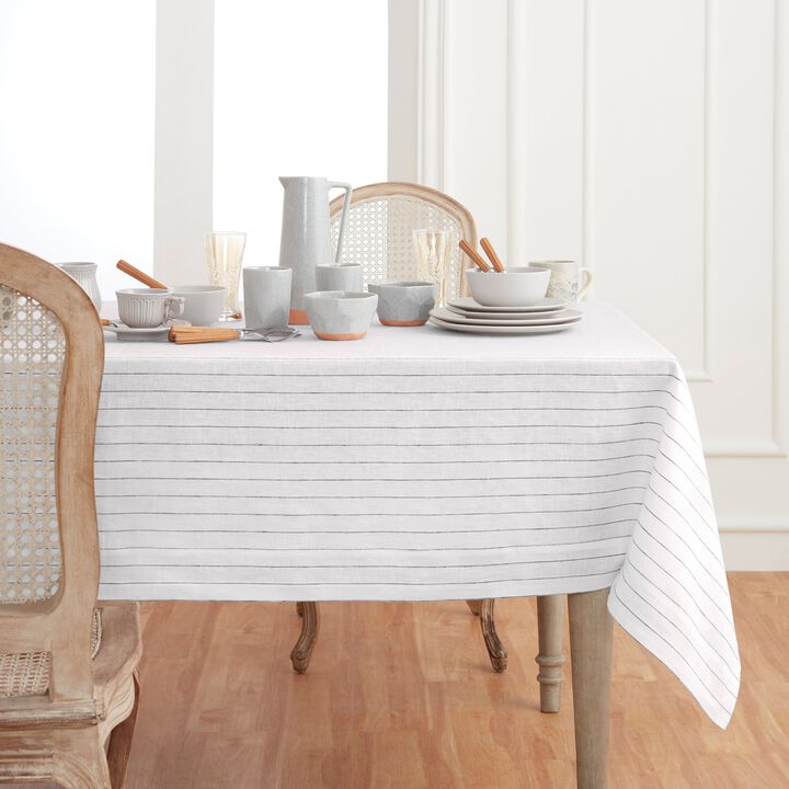 Solino Home 100% Pure Linen Tablecloth | Pinstripe