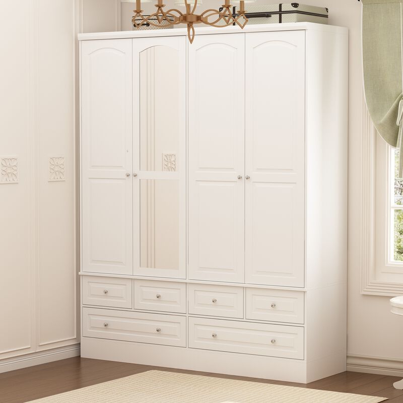 FUFU&GAGA Large Wardrobe with Mirrored Doors and Six Drawers – Stylish and Functional Storage Solution (63" W x 19.7" D x 78.7" H),White