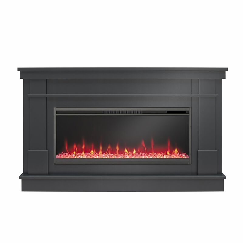 Novogratz Waverly Wide Mantel with Linear Electric Fireplace & Crystal Ember Bed