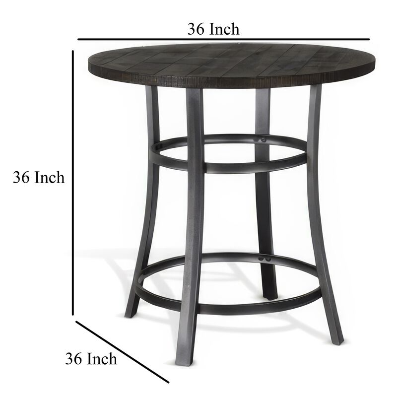 Flint Counter Height Table Round 36 Inch, Dark Brown Mahogany w Metal - Benzara
