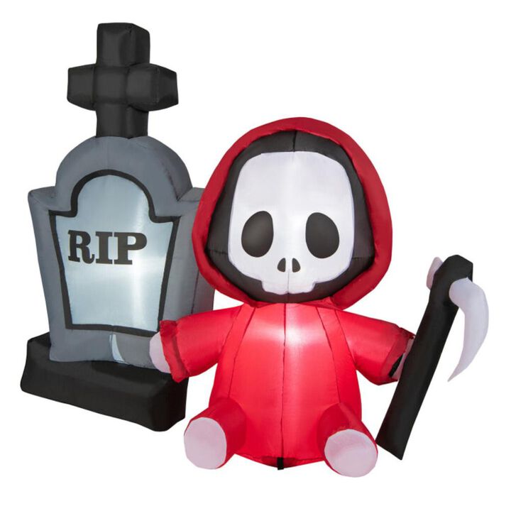 Hivvago 5 Feet Inflatable Halloween Ghost Holding Sickle and Tombstone Yard Decor