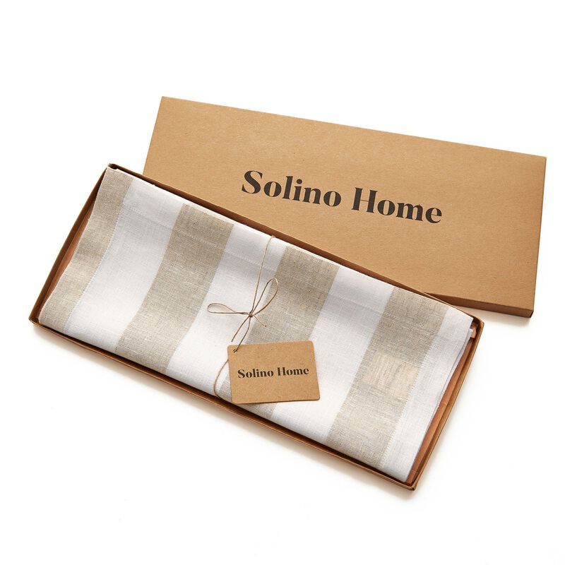 Solino Home 100% Pure Linen Table Runner | Cabana Stripe for Thanksgiving, Christmas
