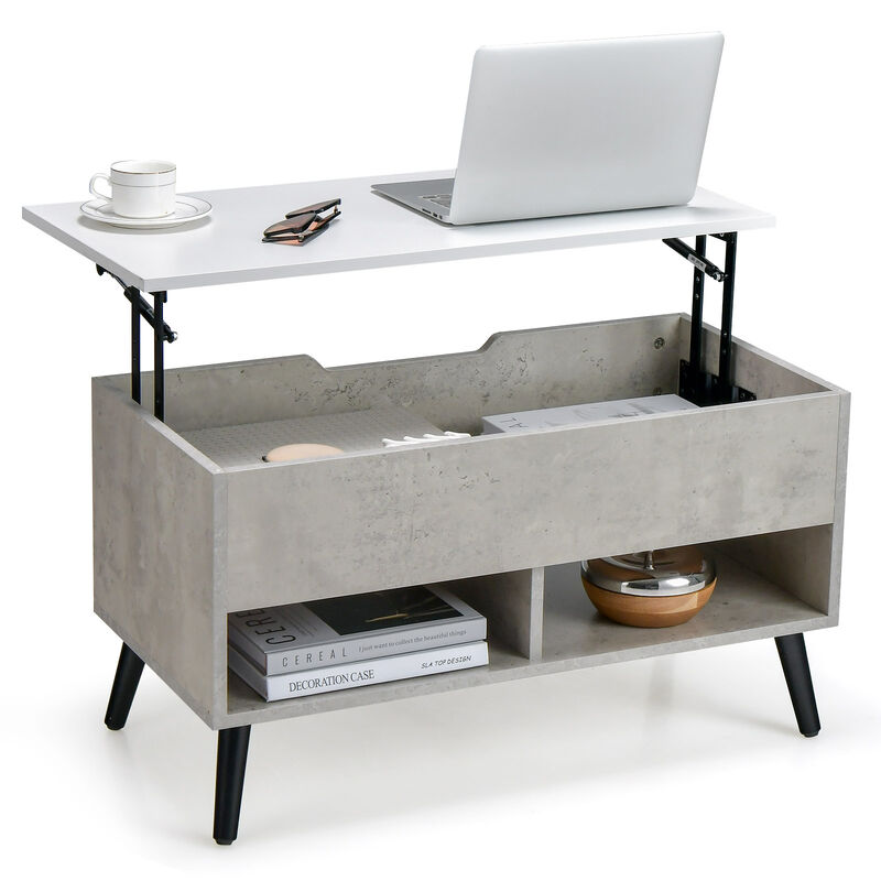 31.5 Inch Lift Top Coffee Table with Hidden Compartment and 2 Storage Shelves