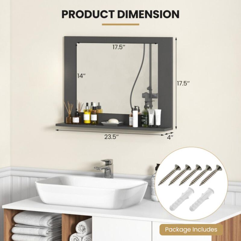 Hivvago Rectangle Bathroom Mirror with Shelf 23.5 x 17.5 Inch and Wood Frame