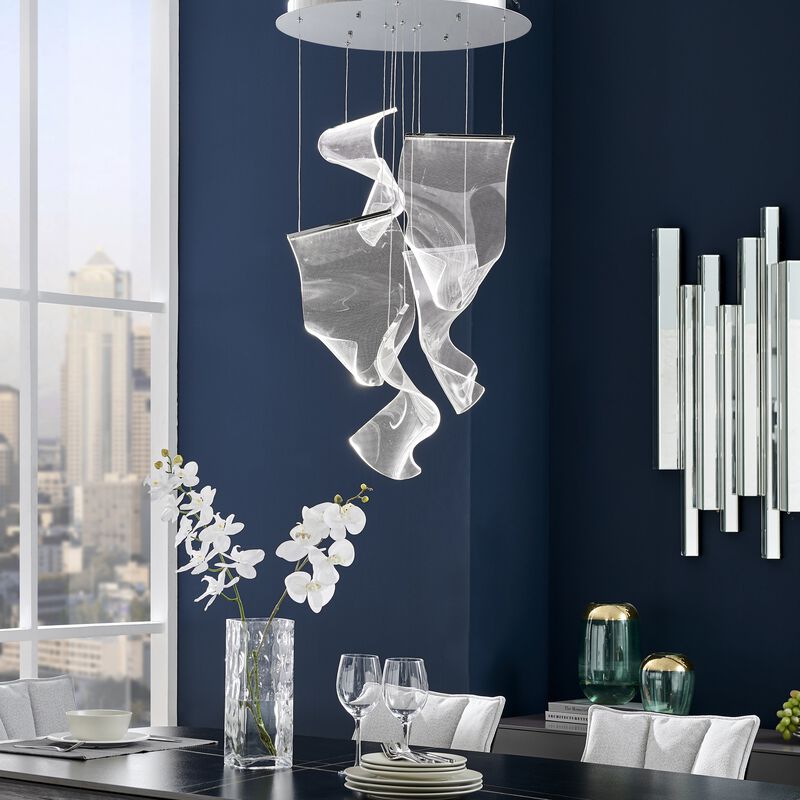 Acrylic Lace Chandelier Chrome Acrylic Integrated LED Dimmable