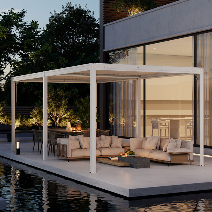MONDAWE Outdoor Louvered Pergola 10X20FT, Aluminum Pergola with Adjustable Roof and Efficient Drainage System
