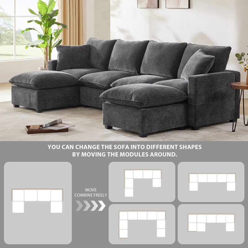 Merax Modern Modular Chenille Sectional Sofa with Pillows
