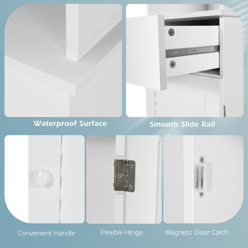 Costway Bathroom Tall Storage Cabinet Freestanding Linen Tower w/ Open Shelves & Drawer