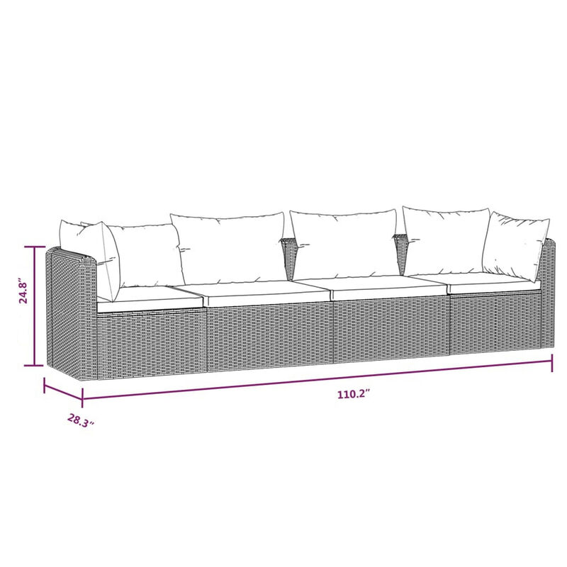 4pc Outdoor Modular Sofa Set, Black Woven Poly Rattan and Cushions - Benzara