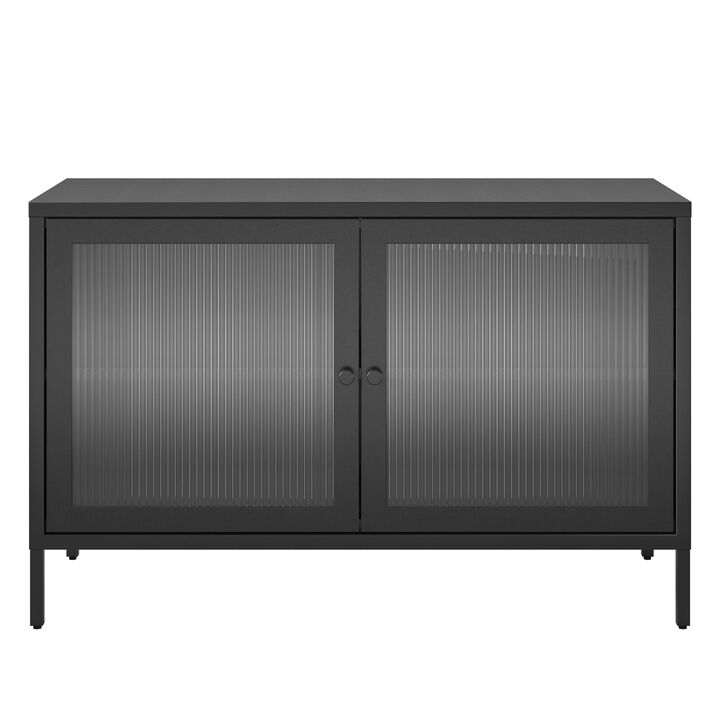 Shadwick Wide 2 Door Accent Cabinet-Fluted Glass Metal Locker