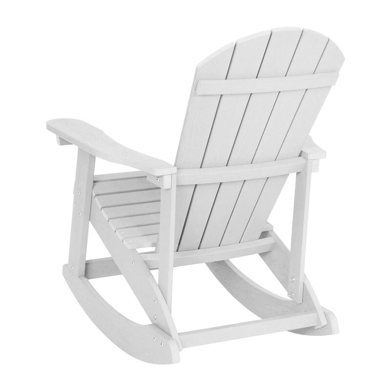 Flash Furniture Savannah Poly Resin Wood Adirondack Rocking Chair - All Weather White Polystyrene - Stainless Steel Hardware