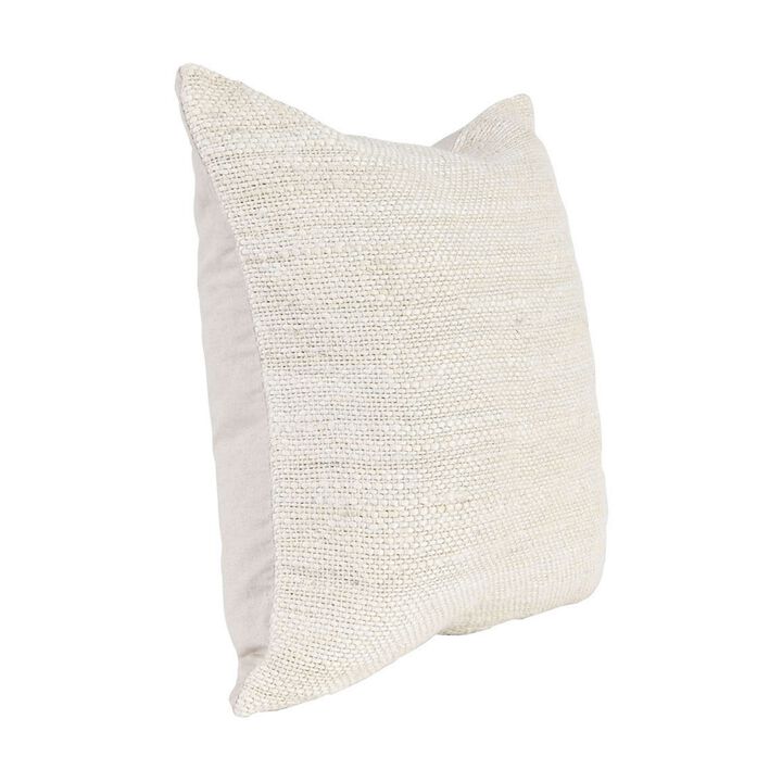 Alty Throw Pillow, 22 Inch Ivory Woven Jute Design, Feather Insert - Benzara