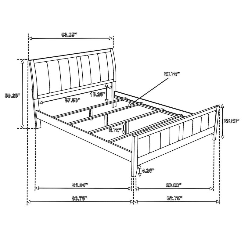 Wily Queen Size Bed, Channel Tufted Upholstered Headboard, Dark Brown - Benzara