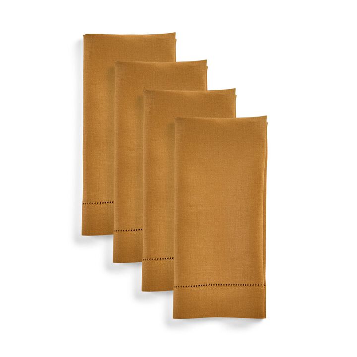 Solino Home 100% Pure Linen Dinner Napkins 20 x 20 Inch Set of 4 | Classic Hemstitch