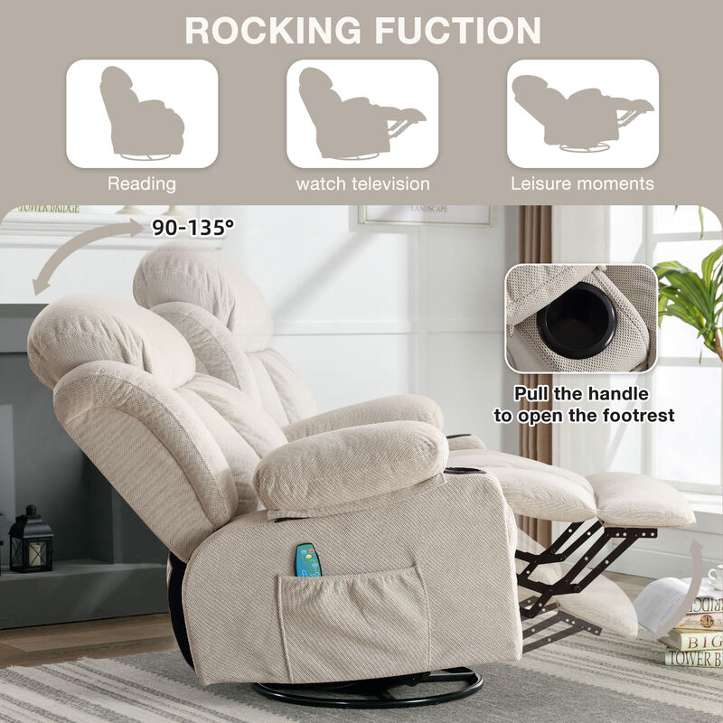 39.76 in. W Velvet Recliner with Rocking, Remote Control, Tufted and Storage