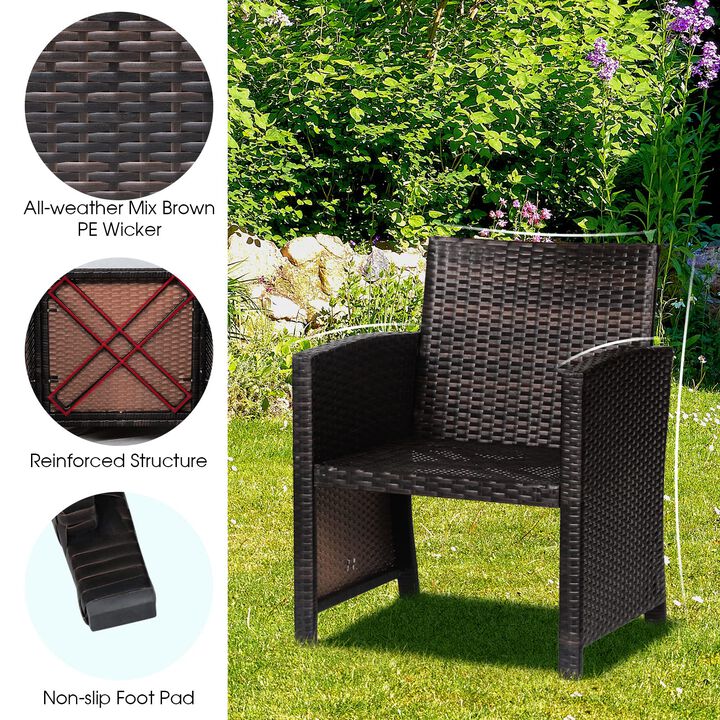 3 Pieces Patio Wicker Furniture Set with Storage Table and Protective Cover