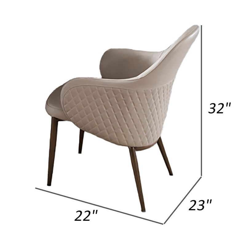 Liy 26 Inch Dining Chair Set of 2, Curved Padded, Tufted Beige Faux Leather - Benzara
