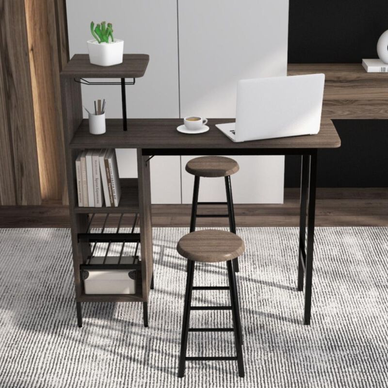Hivvago 3 Piece Bar Table and Chairs Set with 6-Bottle Wine Rack
