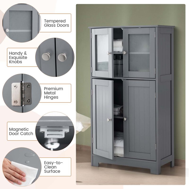 Costway Bathroom Floor Storage Cabinet Kitchen Cupboard w/Doors&Adjustable Shelf Brown