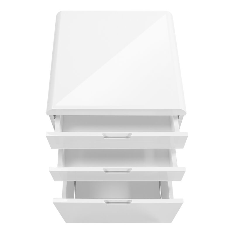 Monarch Specialties I 7583 File Cabinet, Rolling Mobile, Storage Drawers, Printer Stand, Office, Work, Laminate, Glossy White, Contemporary, Modern