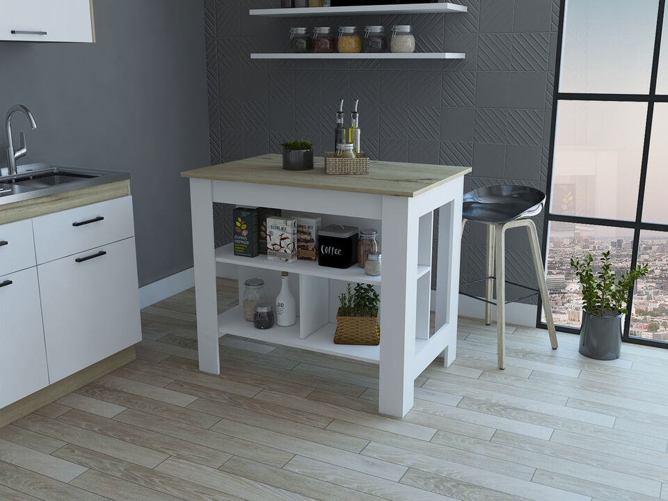 Streamdale Rockaway 3-Shelf Kitchen Island White And Light Oak