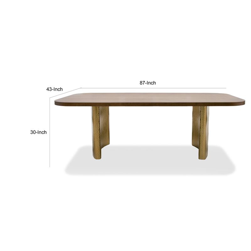 Cid Jorie 87 Inch Dining Table, Rectangular Top, Walnut Brown Veneer, Steel - Benzara