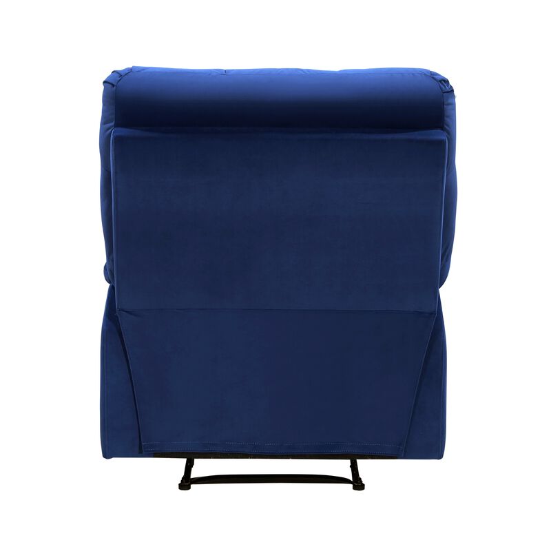 Patty 36 Inch Manual Recliner Chair, Cushioned, Blue Velvet, Solid Wood - Benzara