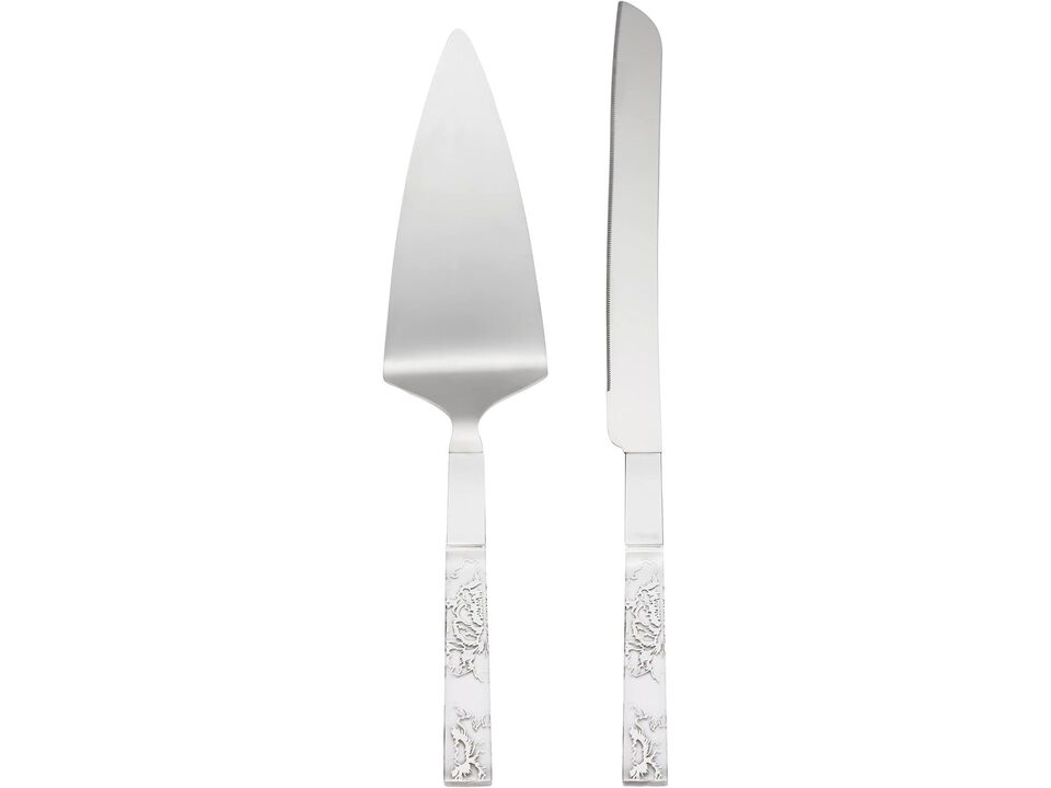 Lenox Silver Peony 2-Piece Dessert Set, 0.65 LB, Metallic