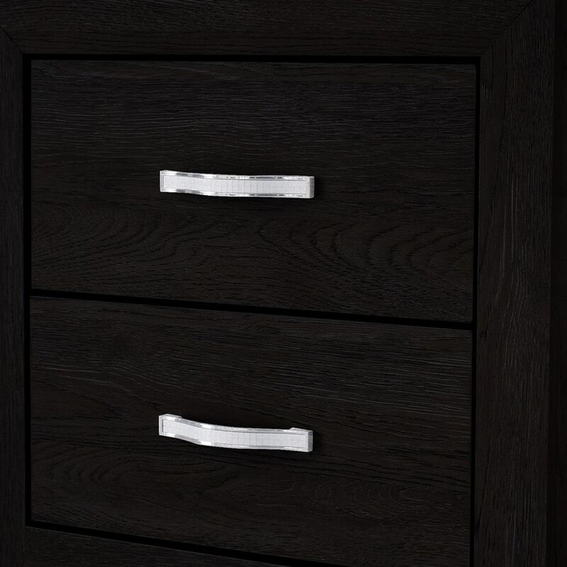 Ancy 24 Inch 2 Drawer Nightstand, Faux Diamond Inlay Handles, Modern Black - Benzara