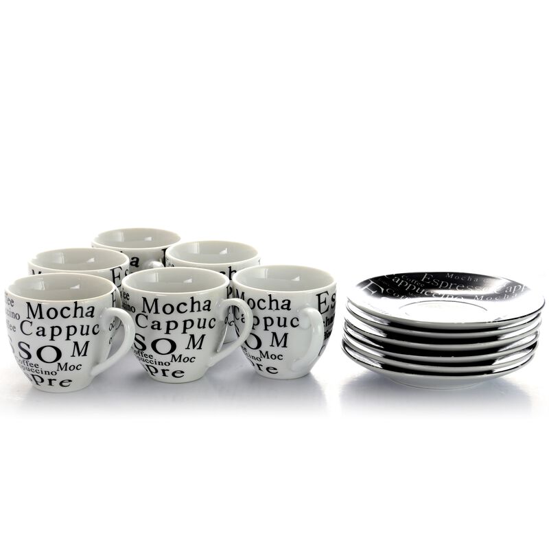 Gibson Espresso 13 Piece Small 3 oz Stoneware Coffee Cup Set with Wire Saucer Cup Rack