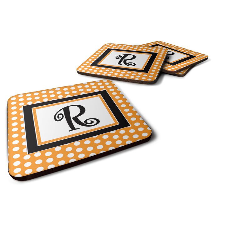 Caroline's Treasures CJ1033-RFC Monogram-Orange Polkadots Foam Coasters (Set of 4), Initial Letter R, 3.5 H x 3.5 W, Multicolor