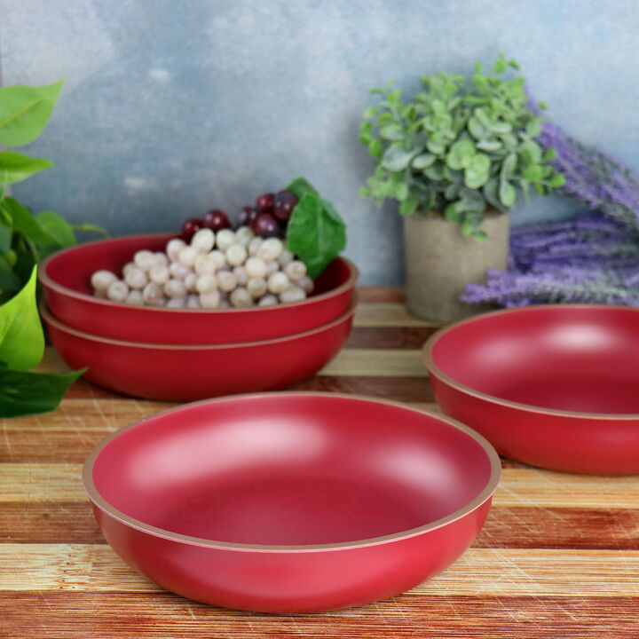 Gibson Home Rockabye 4 Piece Melamine Dinner Bowl Set in Dark Pink