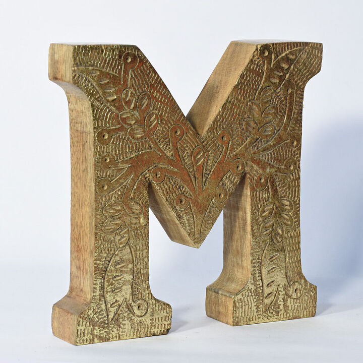 Vintage Natural Gold Handmade Eco-Friendly "M" Alphabet Letter Block For Wall Mount & Table Top Décor
