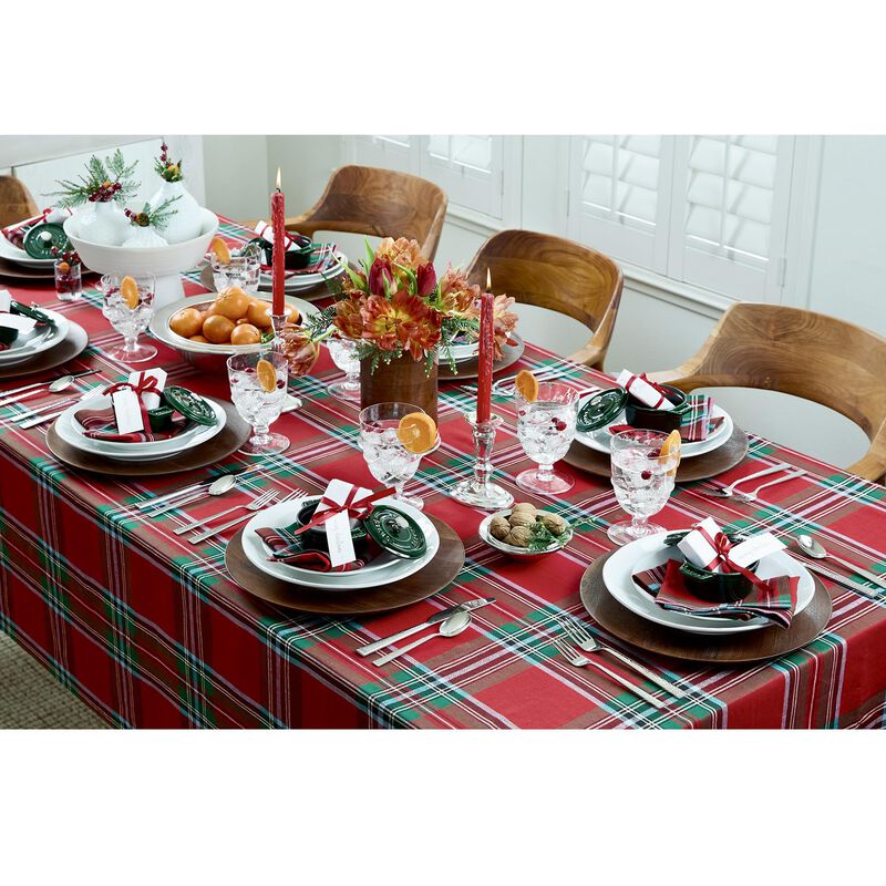 Solino Home 100% Pure Linen Placemats 14 x 19 Inch Set of 4 |Madras Holiday Plaid