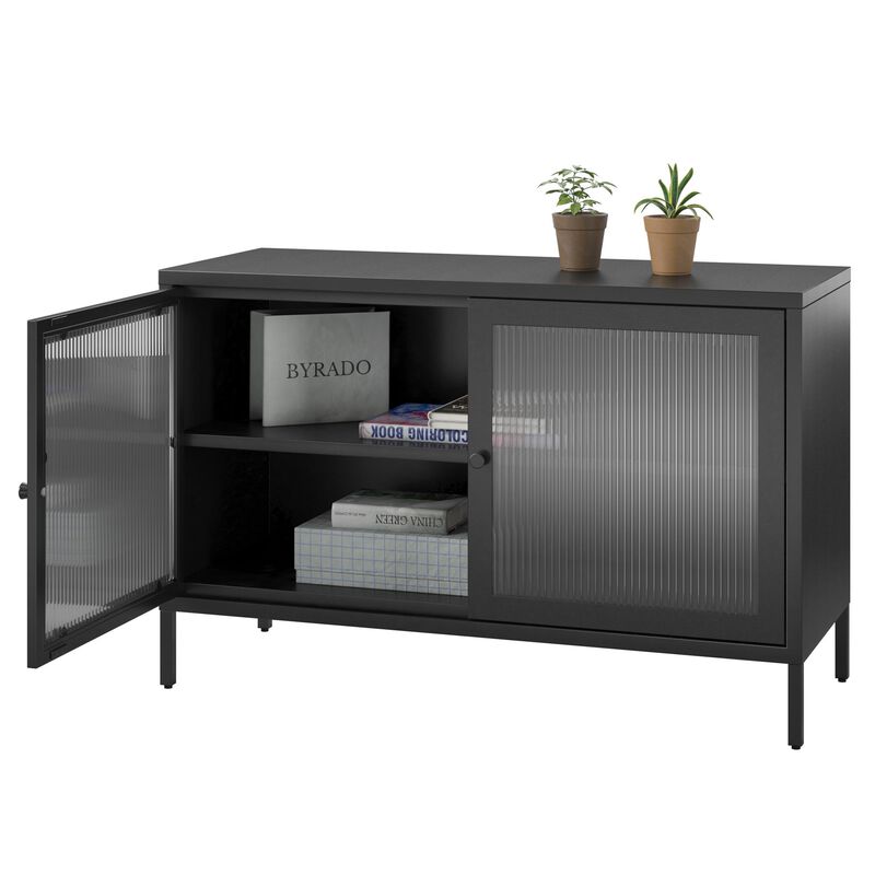 Shadwick Wide 2 Door Accent Cabinet-Fluted Glass Metal Locker