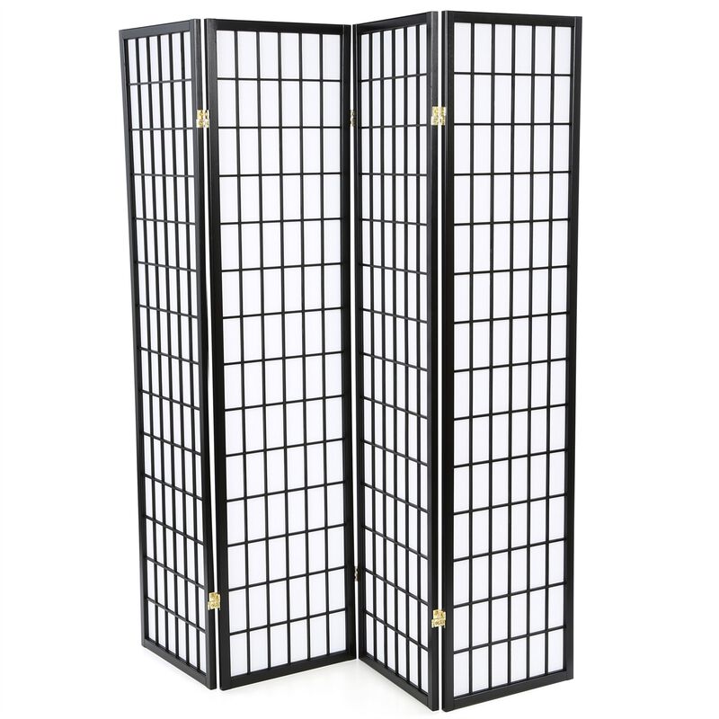 Classic 4-Panel Shoji Screen Wooden Folding Room Divider with Rice Paper Panels