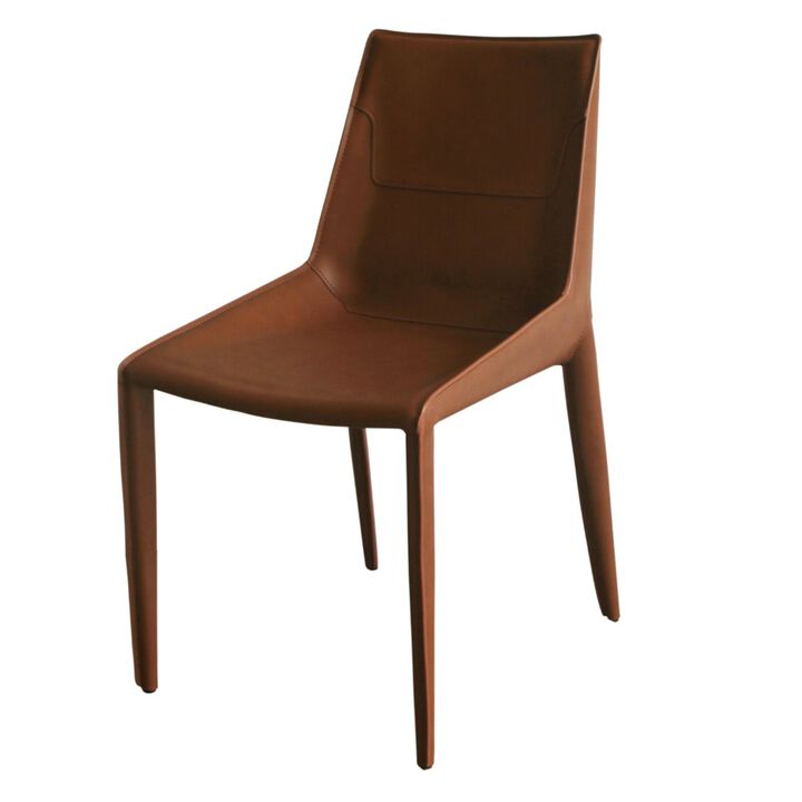 Cid Paz 19 Inch Dining Chair, Set of 2, Brown Saddle Leather, Tapered Legs -Benzara