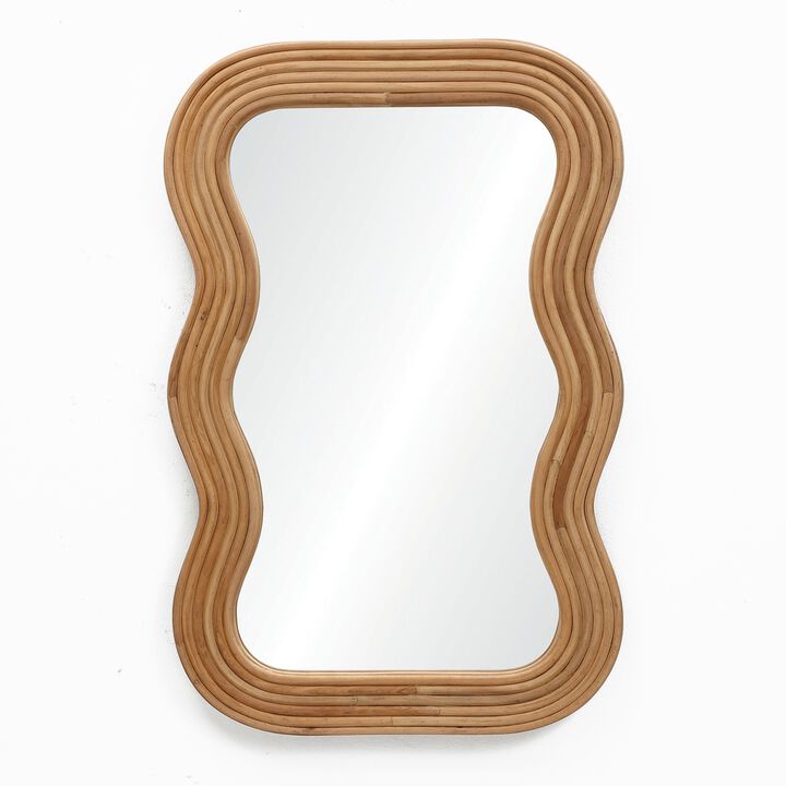 LuxenHome 39-Inch Tall Rectangular Natural Cork Wood Wavy Frame Accent Wall Mirror