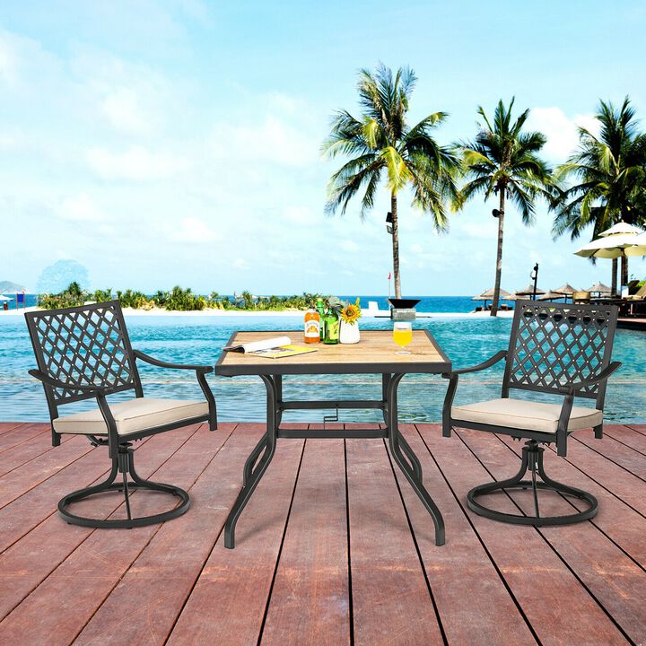 2 Pieces Patio 360� Swivel Dining Chairs with Rocker and Cushioned Armrest-Beige