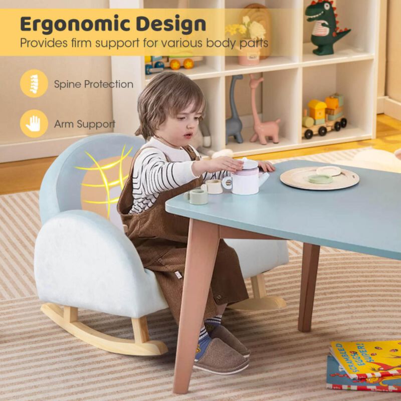 Hivvago Toddler Rocking Chair with Solid Rubber Wood Frame Soft Velvet Cover-Blue