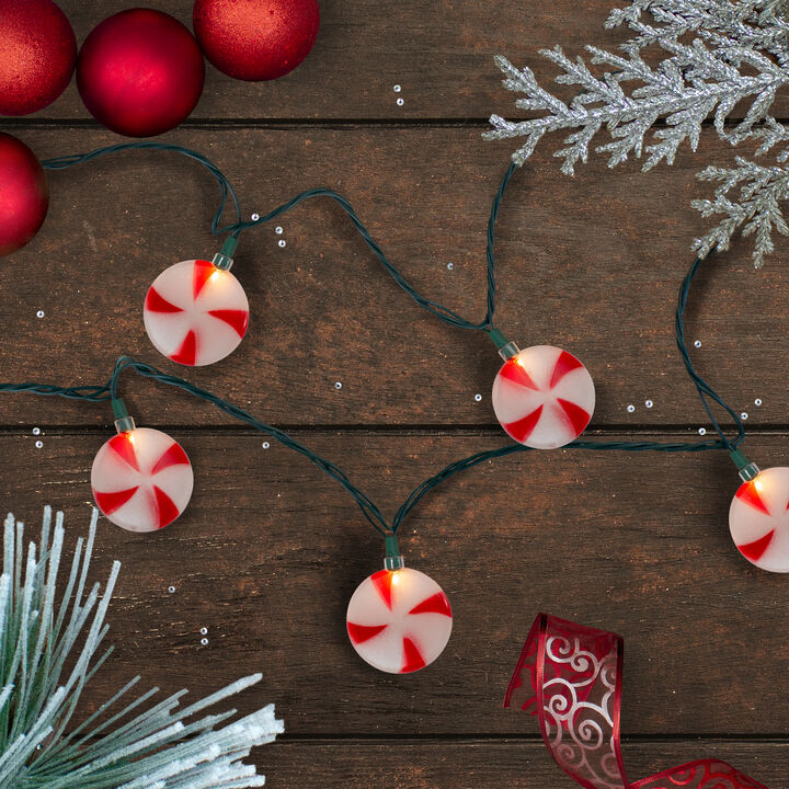 10-Count Peppermint Shaped Christmas Light Set  6ft Green Wire