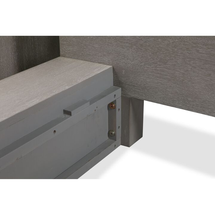 Nels California King Platform Bed, Light Gray Wood, Platform Plinth Base  - Benzara