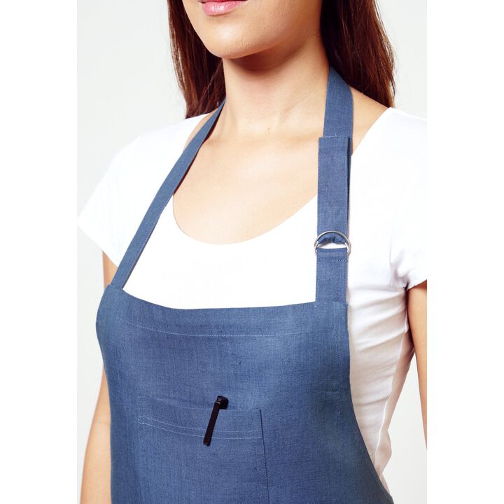 Solino Home 100% Pure Linen Bib Apron 32 x 27 Inch | Linen Kitchen Apron for Men and Women