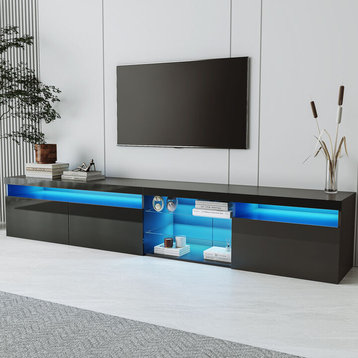 LED TV Stand with Glass Shelves & Ample Storage