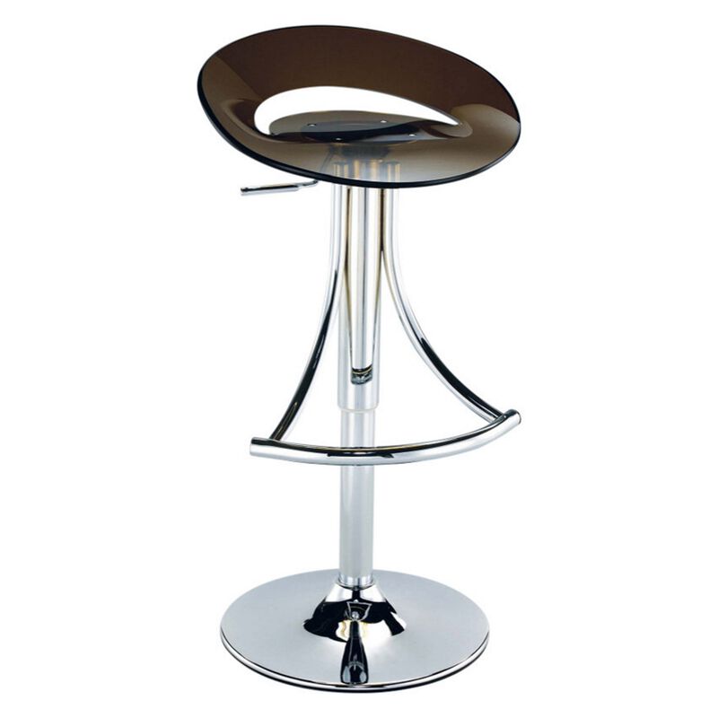 Vera 19-29 Inch Counter Height Stool, Round Swivel, Adjustable, Chrome Gray - Benzara