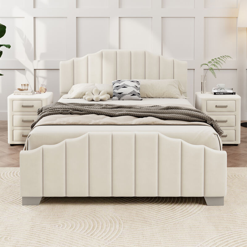 Merax Velvet Upholstered Platform Bed with Headboard